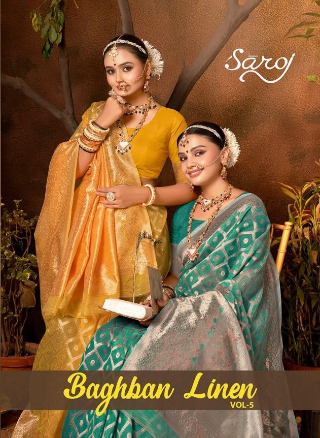 Saroj Baghban Linen Vol-5 series 1001-1006 cotton linen wholesale saree