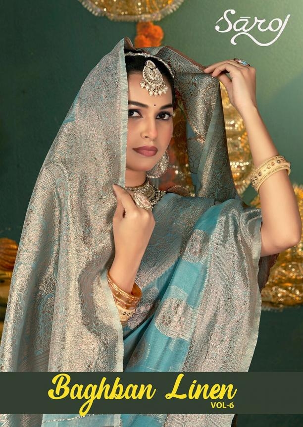 Saroj Baghban Linen Vol-6 series 1001-1006 cotton linen wholesale saree