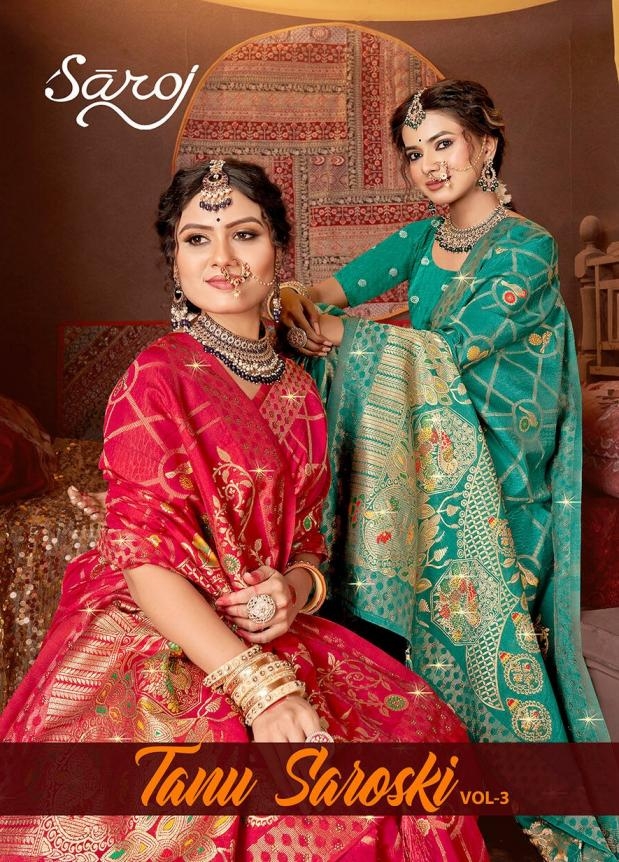 Saroj Tanu saroski vol.3 series 1001 to 1006  Dola silk saree in wholesale surat