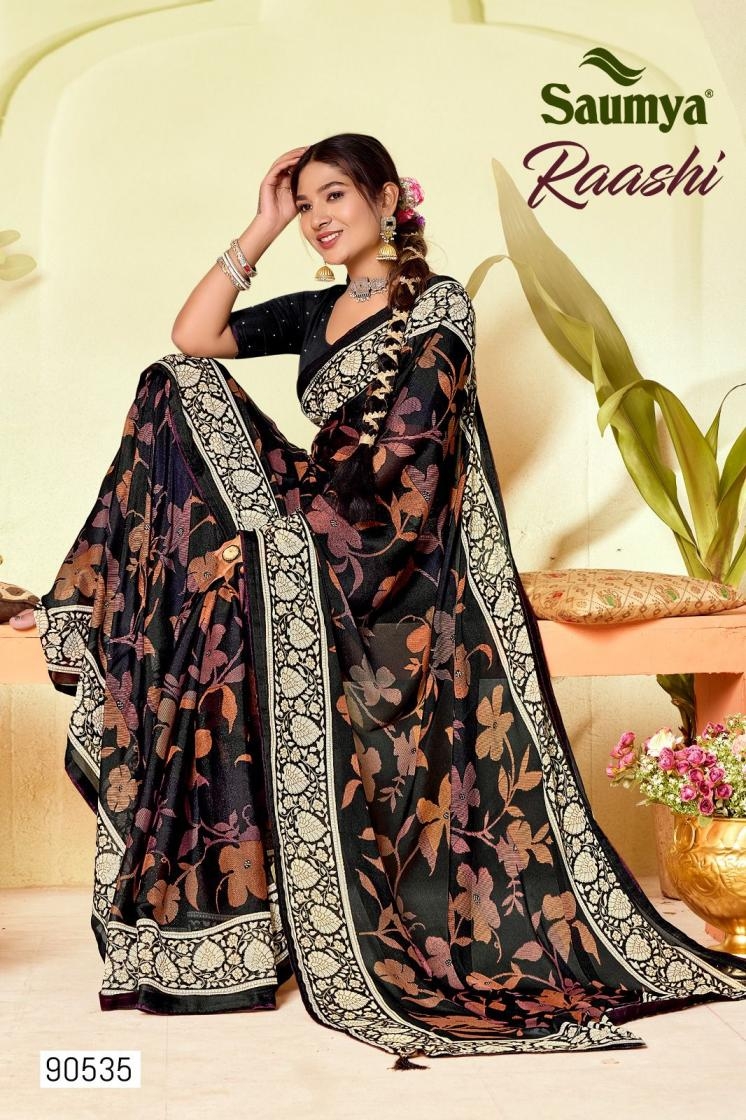 saumya launch raashi series 90533 to 90538 sparkle georgette pretty look saree in wholesale surat