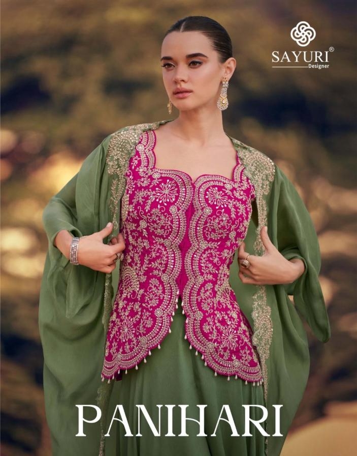 sayuri designer panihari series 5765 to 5767 chinon silk readymade plazzo jacket style western suit in wholesale surat