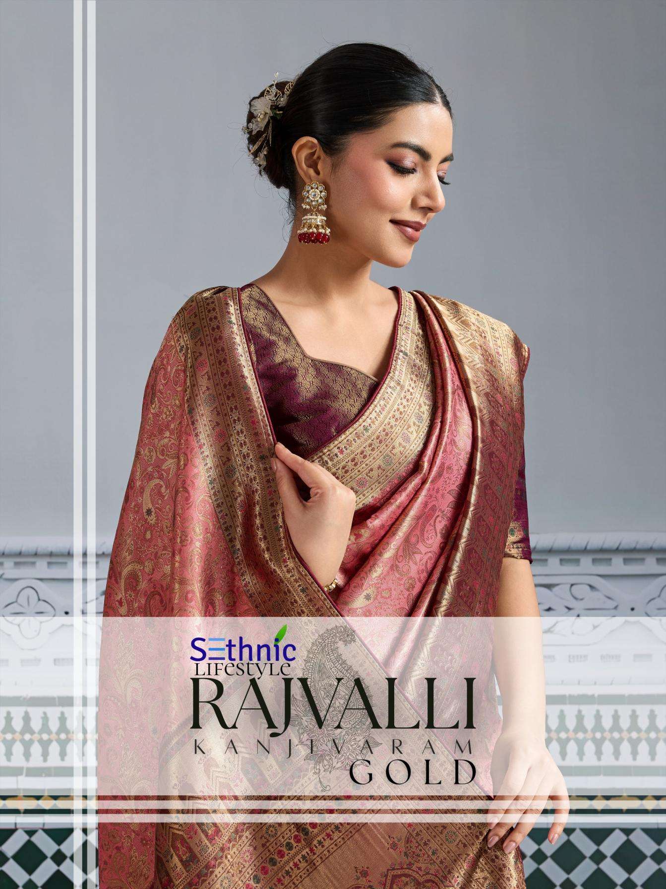 sethnic lifestyle rajvalli 76001 tA to D gold kanjivaram silk party wear saree in wholesale surat
