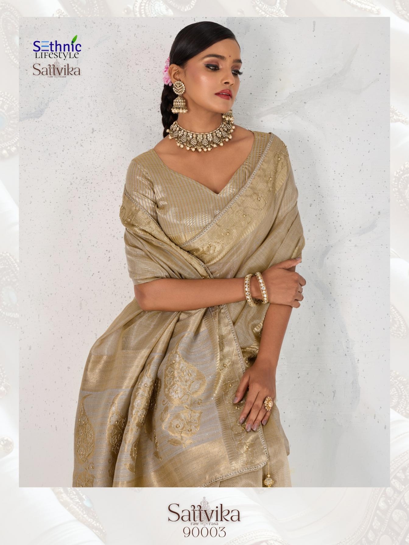 sethnic lifestyle sattvika series 90001 to 90004 tissue linen party wear saree wholesale surat
