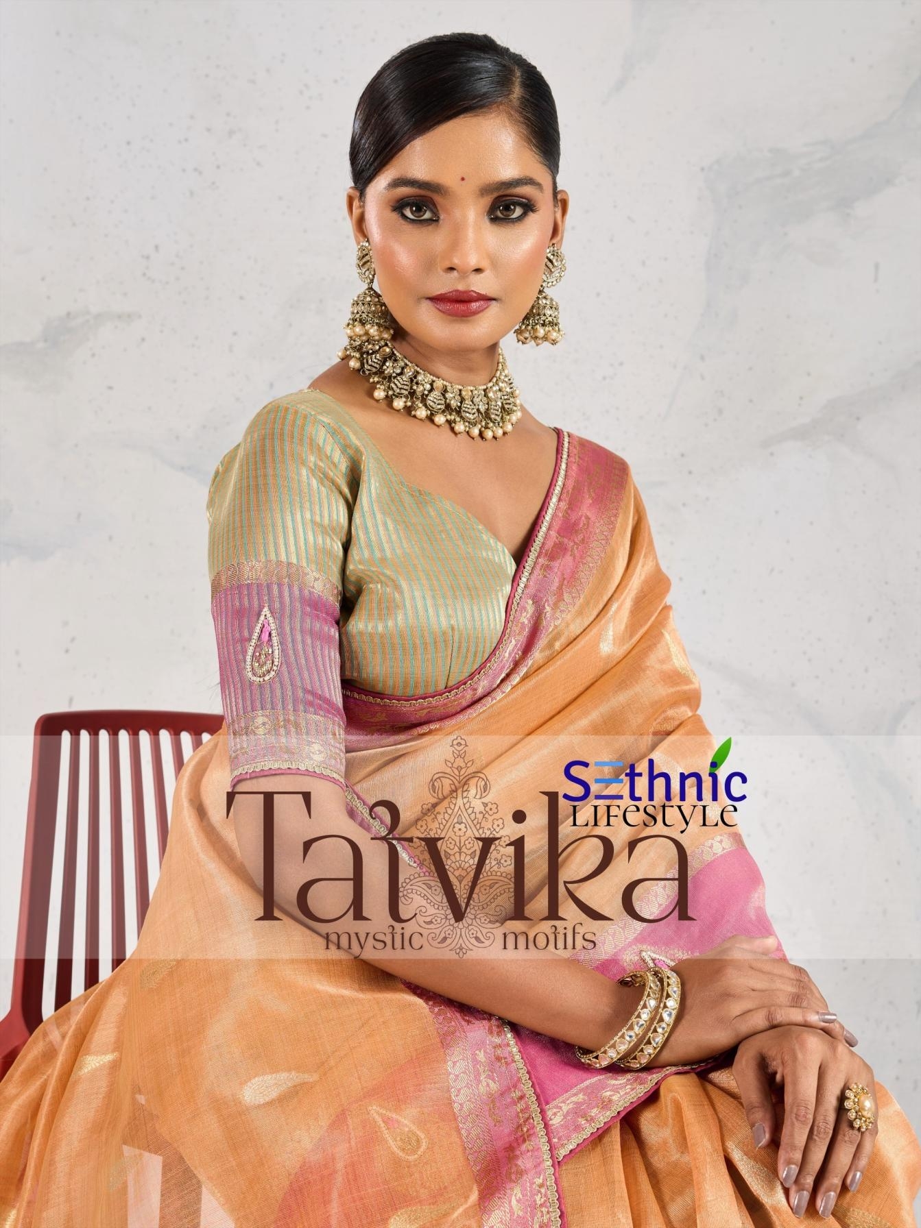 sethnic lifestyle tatvika series 92001 to 92004 tissue linen gorgeous look saree in wholesale surat