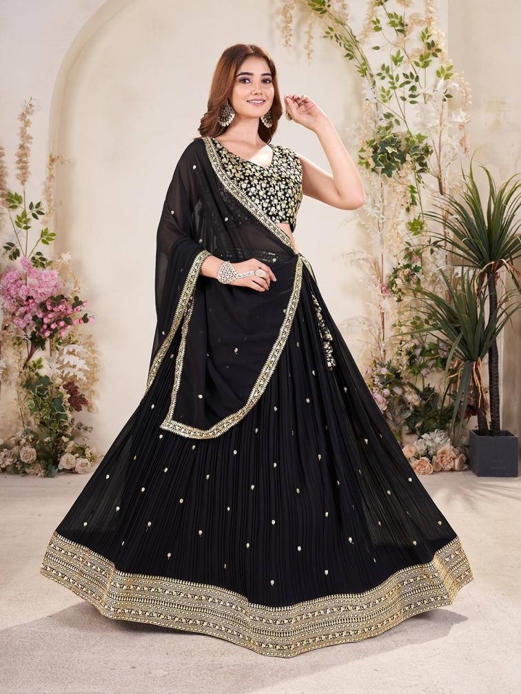 shee star lc354 georgette sequins semi stitch lehenga unstitch choli in wholesale surat