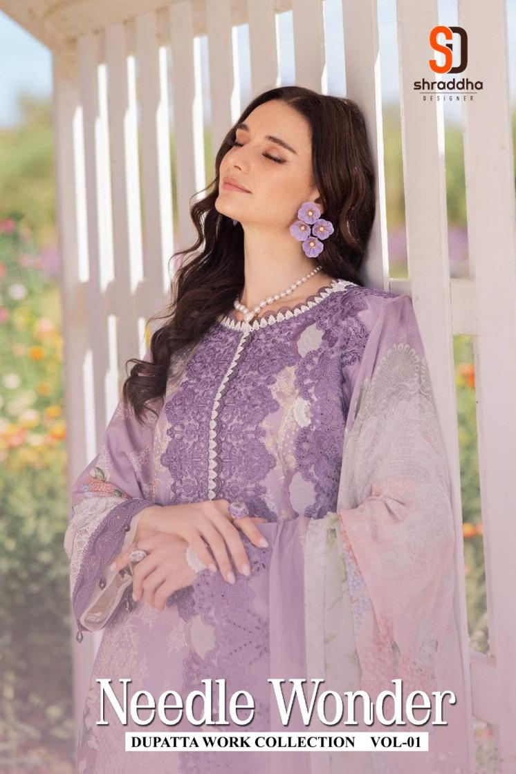 shraddha designer needle wonder vol 1 series 1001 to1003 cotton pakistani stylish salwar kameez in wholesale surat