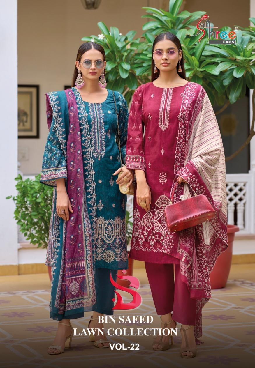 shree fab bin saeed lawn collection vol 22 series 2201 to 2206 cotton salwar kameez in wholesale surat