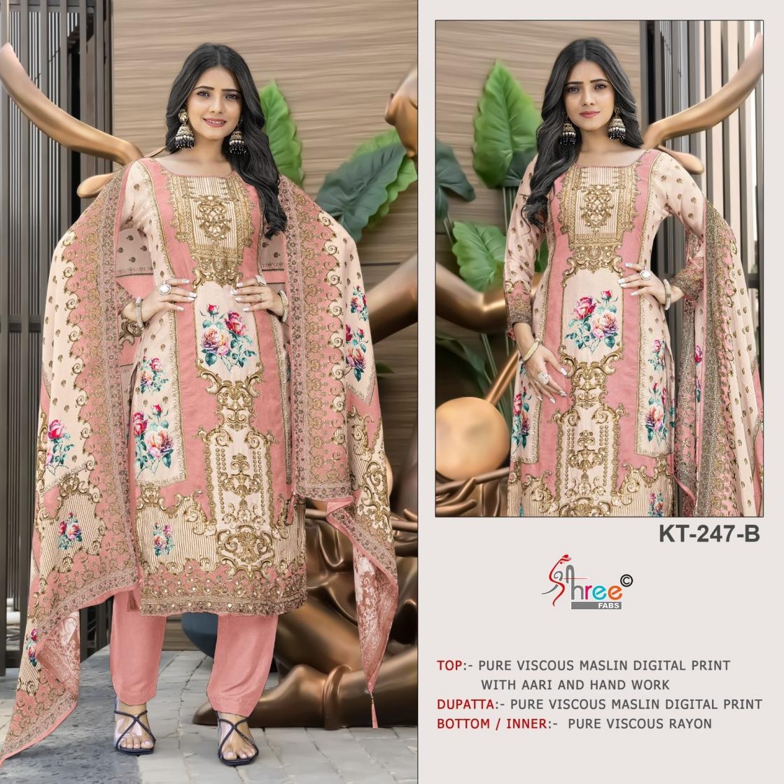 shree fab kt 247 A to D viscose muslin pakistani print salwar kameez in wholesale surat
