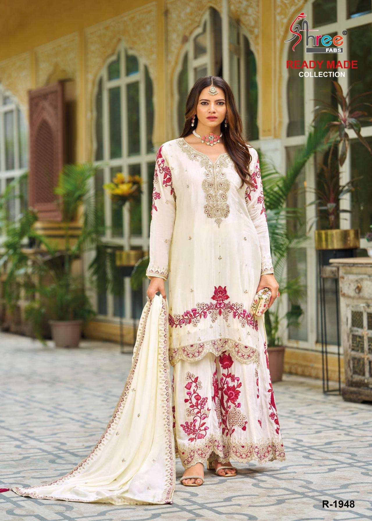 shree fabs presents 1948 A to D chinon readymade pakistani plazzo kurti with dupatta in whlesale surat