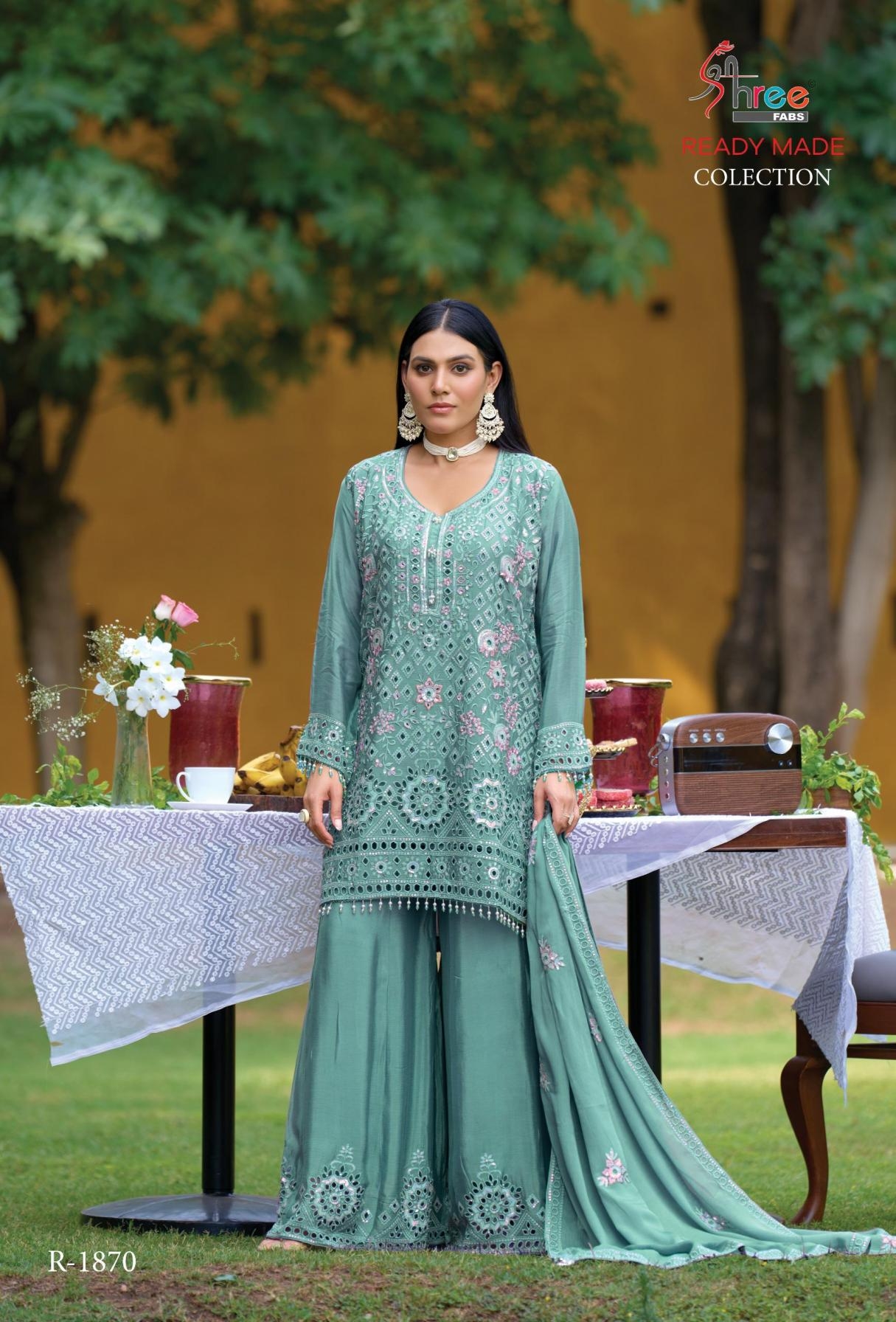 shree fabs r 1870 A to D chinon readymade pakistani plazzo style suit in wholesale surat