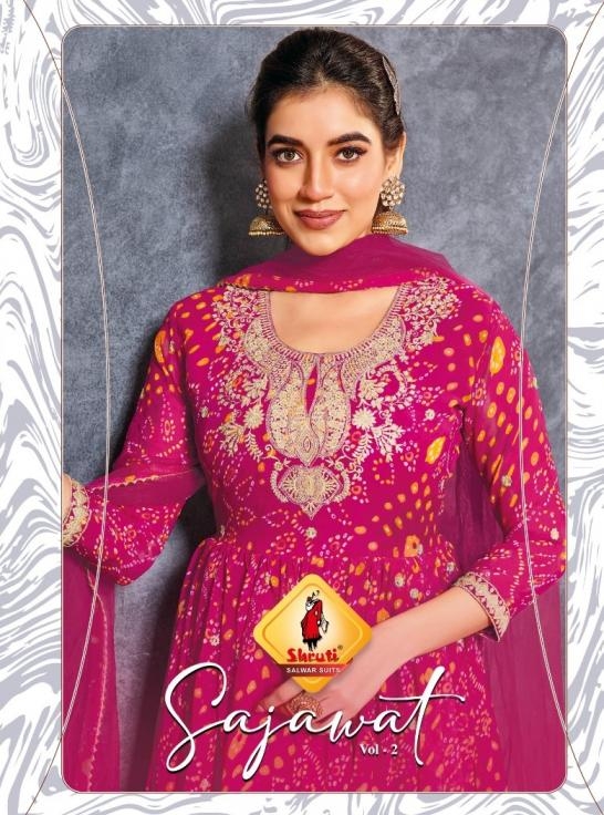 shruti suit sajawat vol 2 georgette bandhni print readymade unique gown with dupatta in wholesale surat