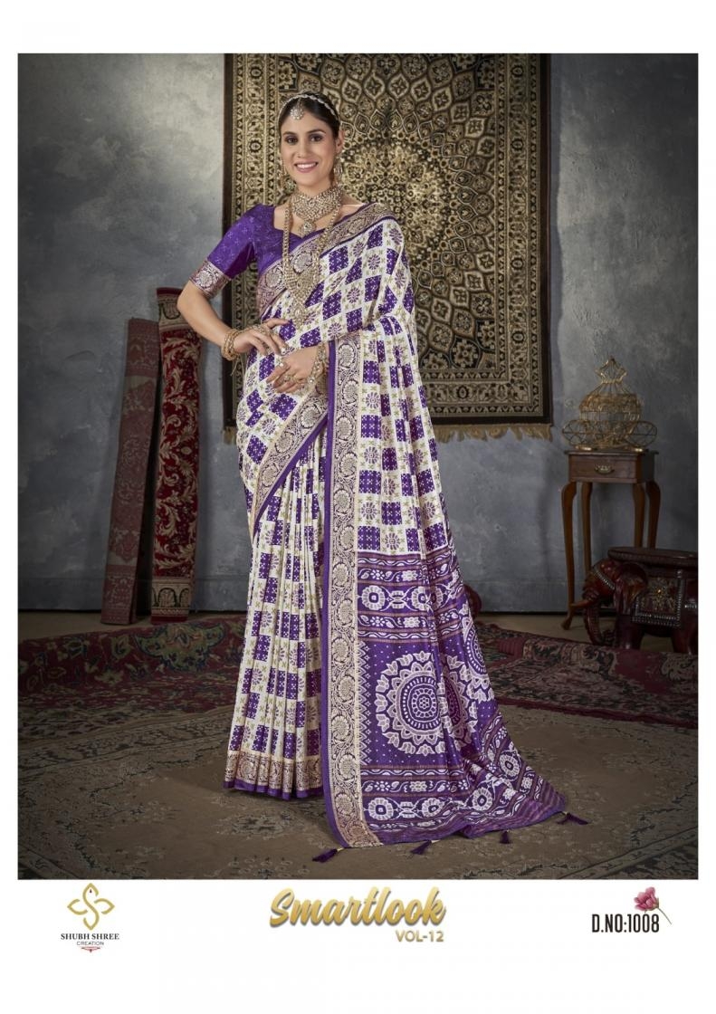 shubh shree smart look vol 12 series 1001 to 1008 velwet tusser silk saree in wholesale surat