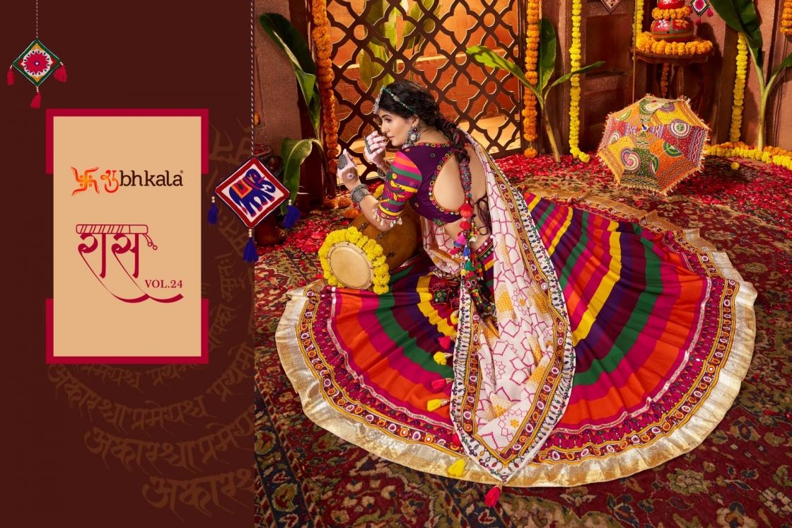shubhkala raas vol 24 series 11051 to 11053 navratri special muslin readymade chaniya choli in wholesale surat