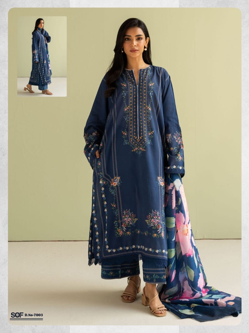 SOF Aliya Vol-7 series 7001 to 7006 Pure Lawn Cotton Printed Karachi Readymade Kurti Pant With Dupatta in wholesale surat