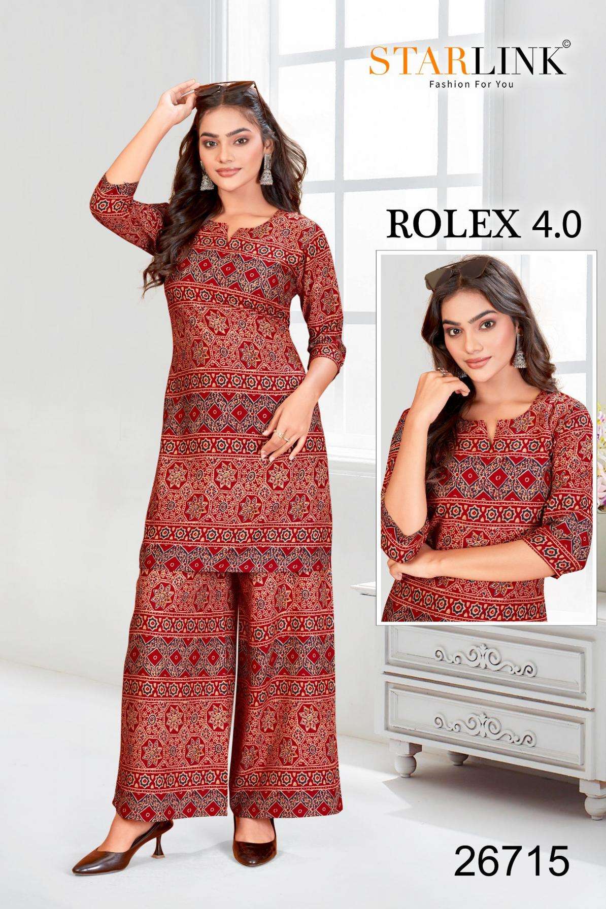 starlink rolex vol 4 series 26701 to 26718 rayon classic look readymade combo co-ord sets in wholesale surat