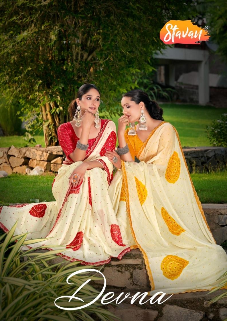 stavan devna series 1001 to 1010 chiffon embroidery work best saree in wholesale surat