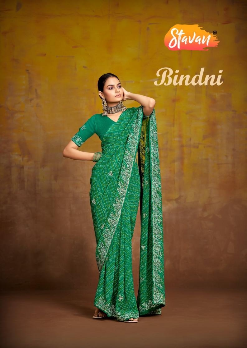 stavan presents bindni series 1001 to 1005 georgette unique saree in wholesale surat