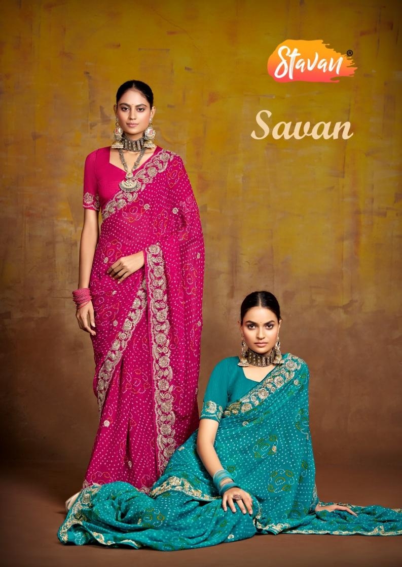 stavan savan series 1001 to 1005 byattractive look georgette sarees in wholesale surat