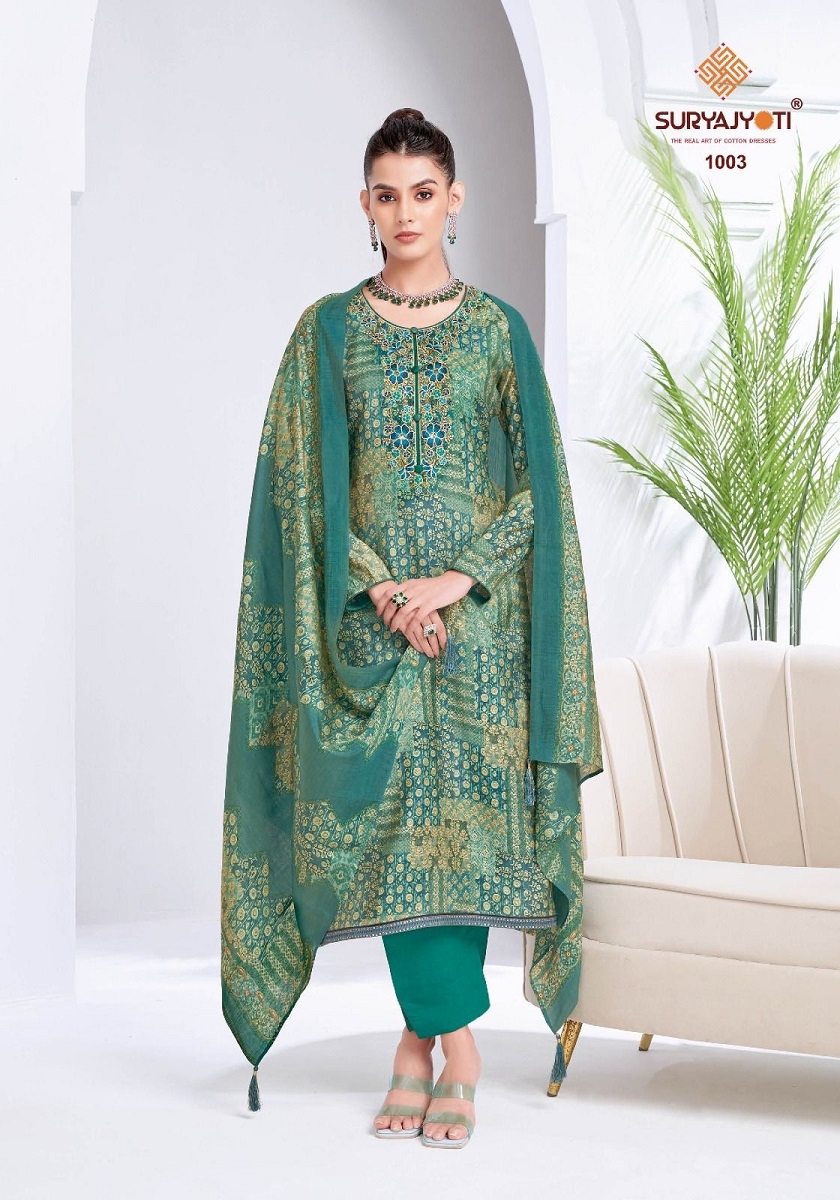 Suryajyoti Kangana Vol-1 series 1001 to 1006 Pure Modal Print With Foil Neck Embroidery salwar kameez in wholesale surat