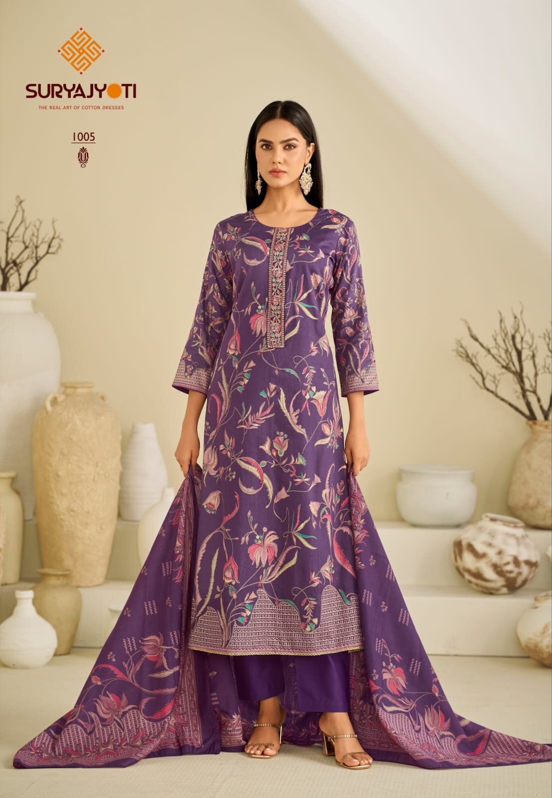 SuryaJyoti Karishma Vol-01series 1001 to 1006 Jaam Satin Discharge Print With Neck Tie Work in wholesale surat