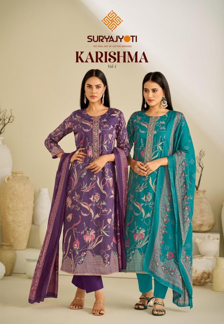 suryajyoti karishma vol 1 series 1001 to 1006 discharge print suit in wholesale surat