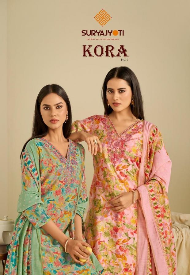 suryajyoti kora vol 5 series 5001 to 5006 modal discharge print modern salwar kameez in wholesale surat