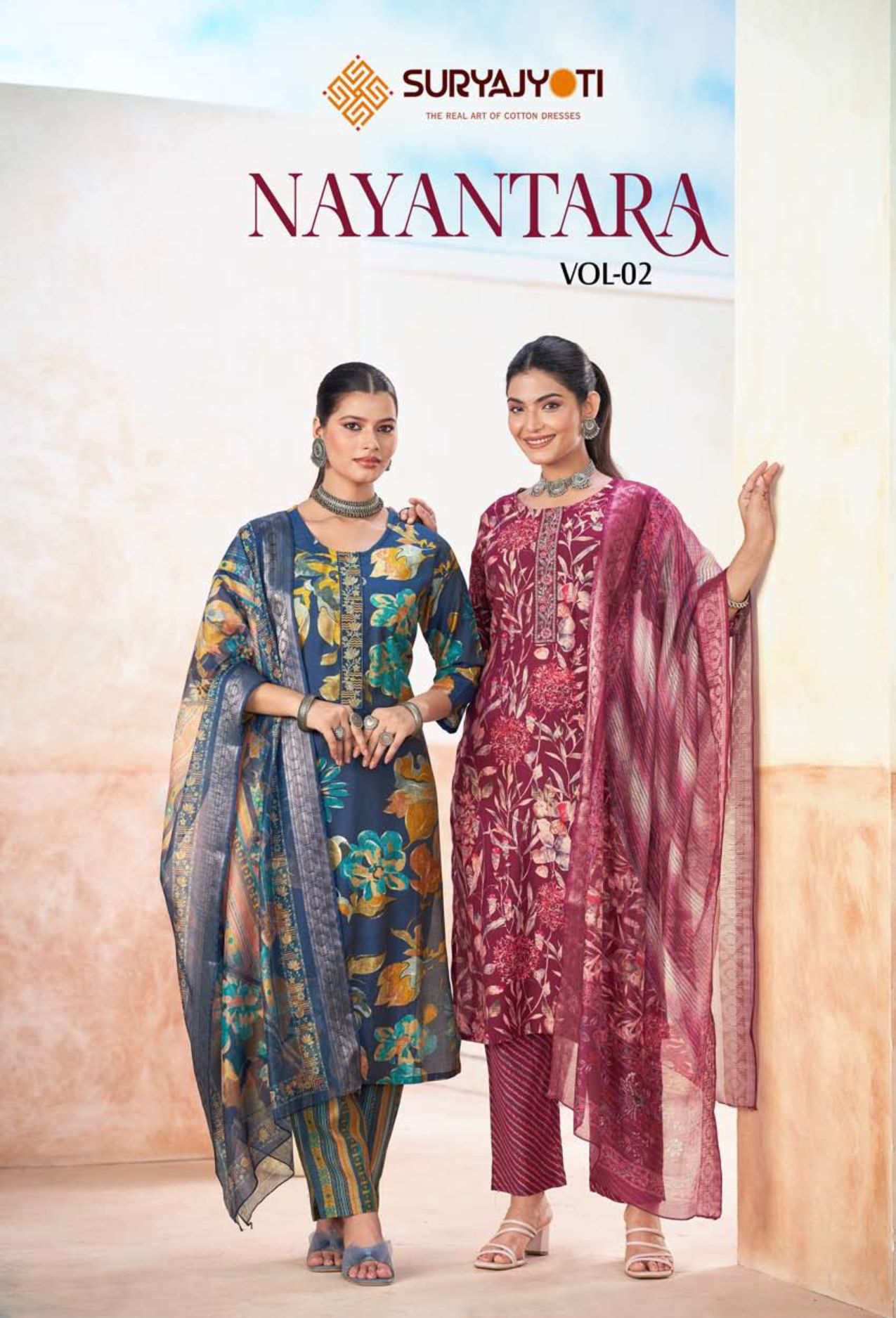 Suryajyoti nayantara Vol-2 series 2001 to 2008 Heavy Roman Vertigan Print With Foil Kurti Pant With Dupatta in wholesale surat