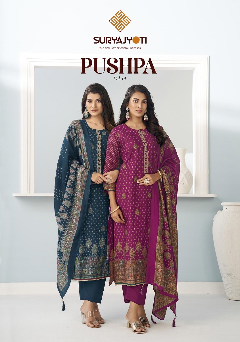 Suryajyoti Pushpa Vol-14 series 14001-14008 Pure Modal wholesale suit 