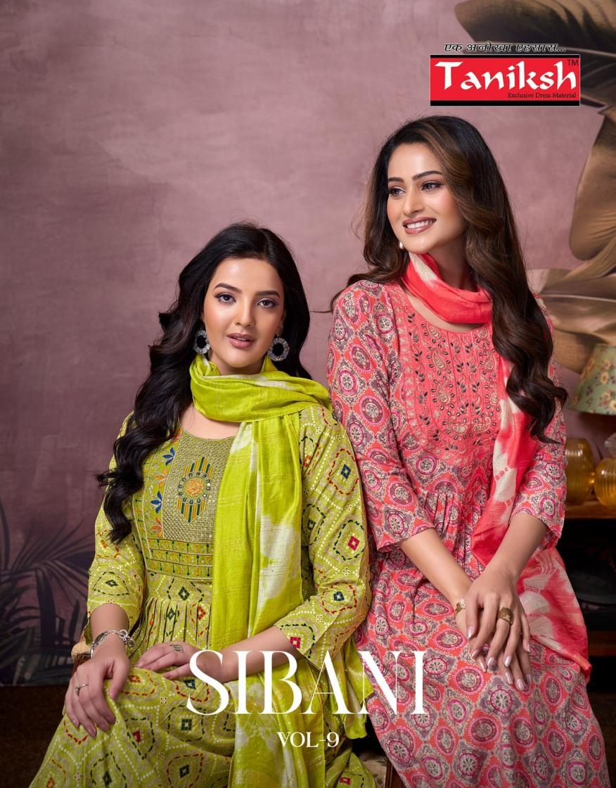 taniksh sibani vol 9 series 9001 to 9008 rayon readymade gorgeous look salwar suit in wholesale surat