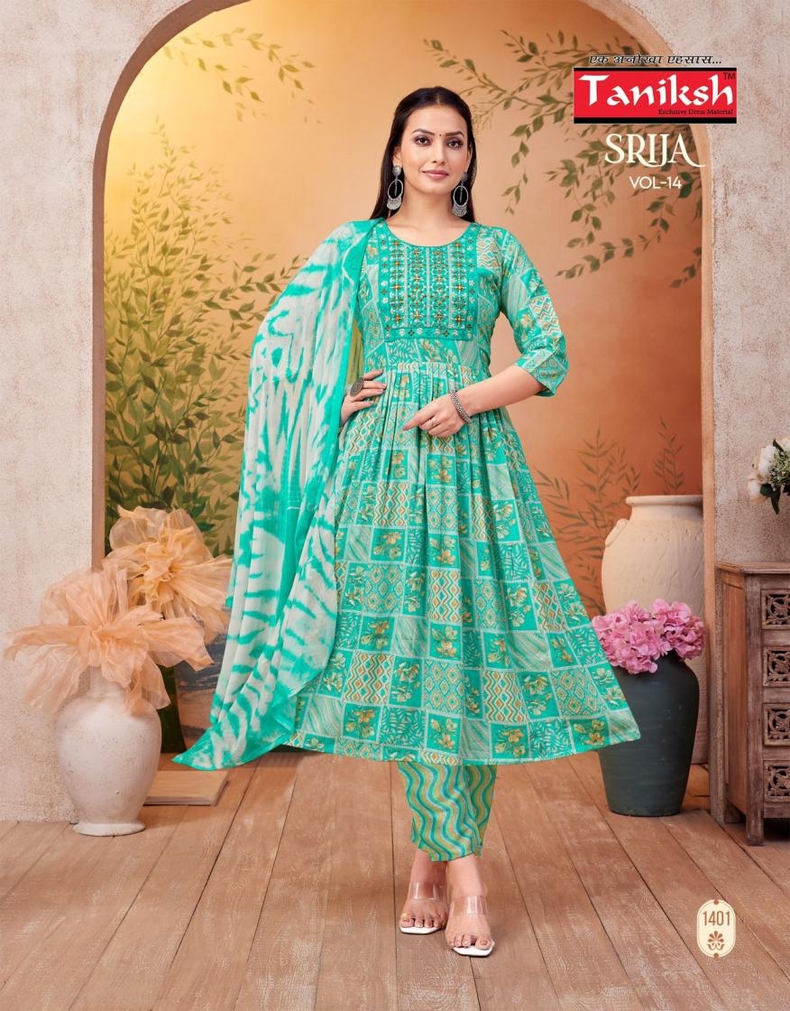 taniksh srija vol 14 series 1401 to 1408 readymade unique capsule print salwar kameez in wholesale surat