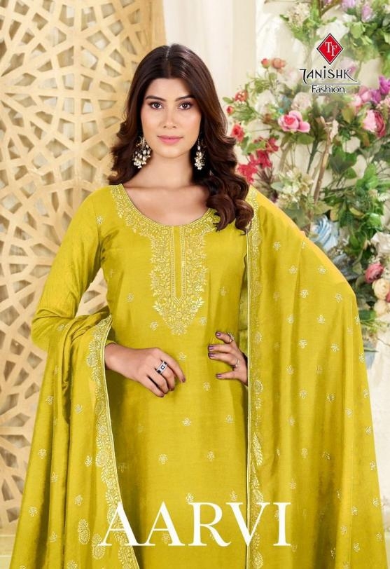  tanishk fashion aarvi series 201 to 204 muslin jacquard hit design salwar kameez in wholesale surat