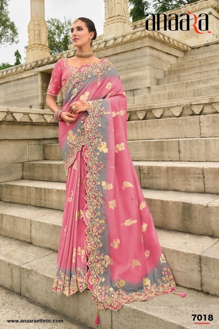 tathastu anaara 7001-7030 silk embroidery work traditional sarees in wholesale surat
