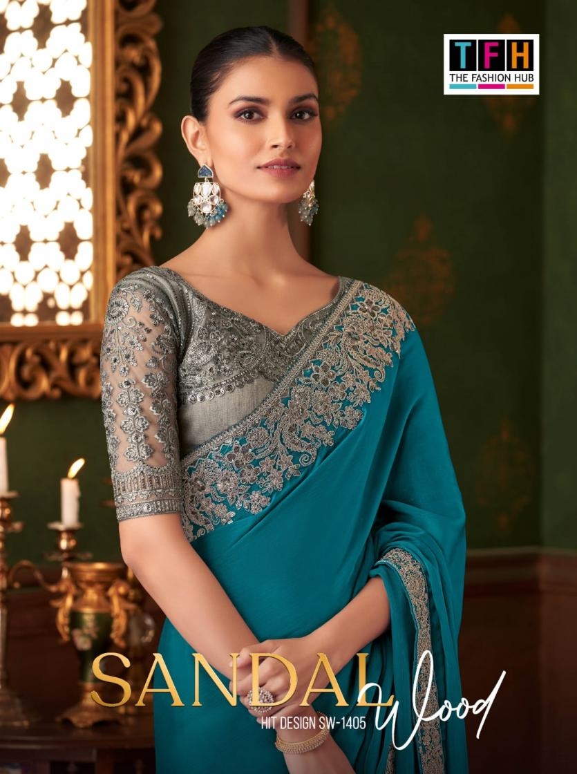 tfh sandalwood 1405 A to F hit stunning silk chiffon party sarees in wholesale surat