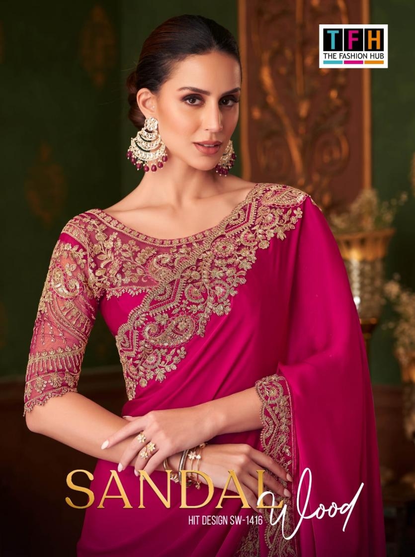 tfh sandalwood 1416 A to F magic sartin silk traditional sarees in wholesale surat