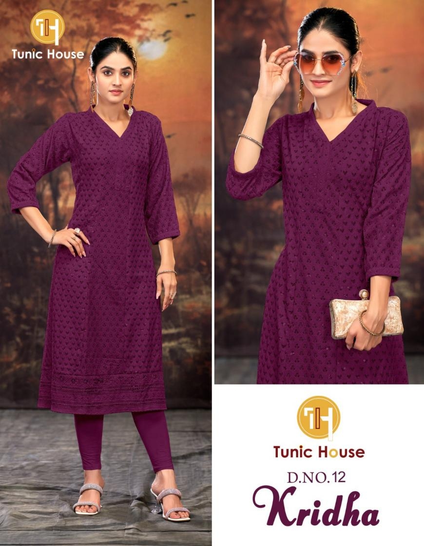 TUNIC HOUSE KRIDHA series 10 to 25 viscose reyon anarkali designer chikan kurti combo set in wholesale surat