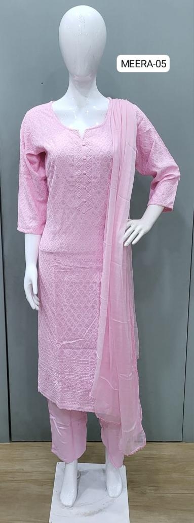 TUNIC HOUSE MEERA VISCOSE REYON CHIKANKARI KURTI COMBO SET IN WHOLESALE SURAT