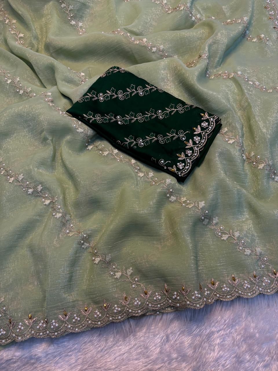 UNNATI Soft crunchy saree with embroidery work 