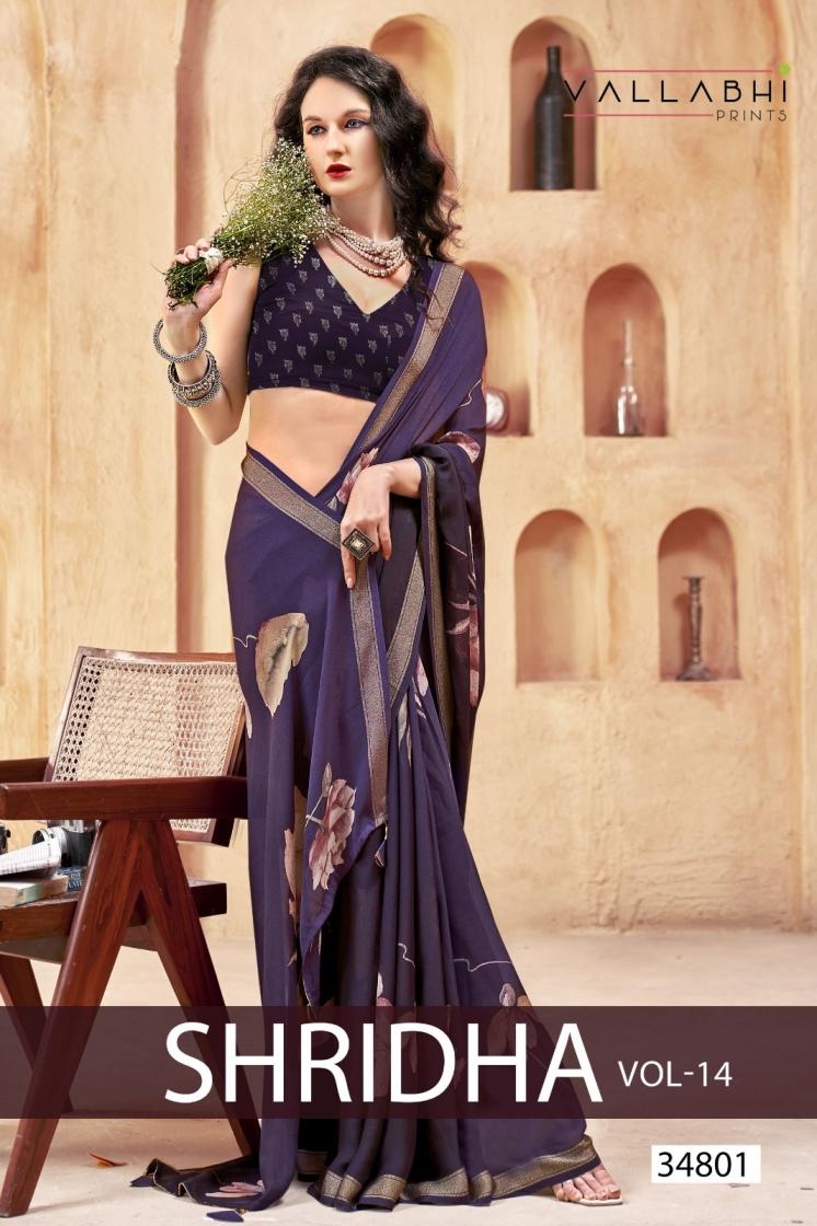 vallabhi print shridha vol 14 series 34801 to 34806 casual georgette saree in wholesale surat