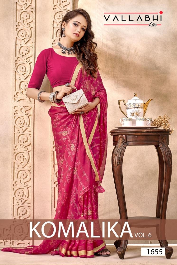 vallabhi prints komalika vol 6 series 1655 to 1660 bandani print casual sarees in wholesale surat