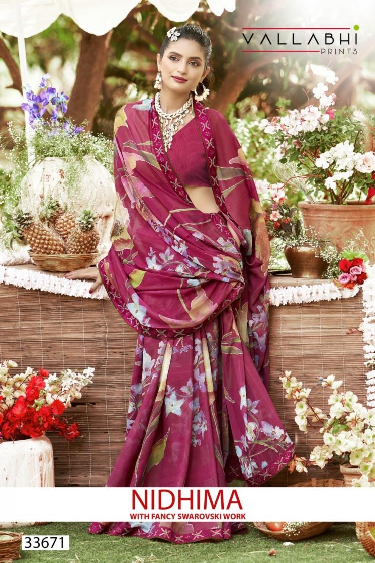 vallabhi prints nidhima series 33671 to 33676 georgette hit design saree in wholesale surat