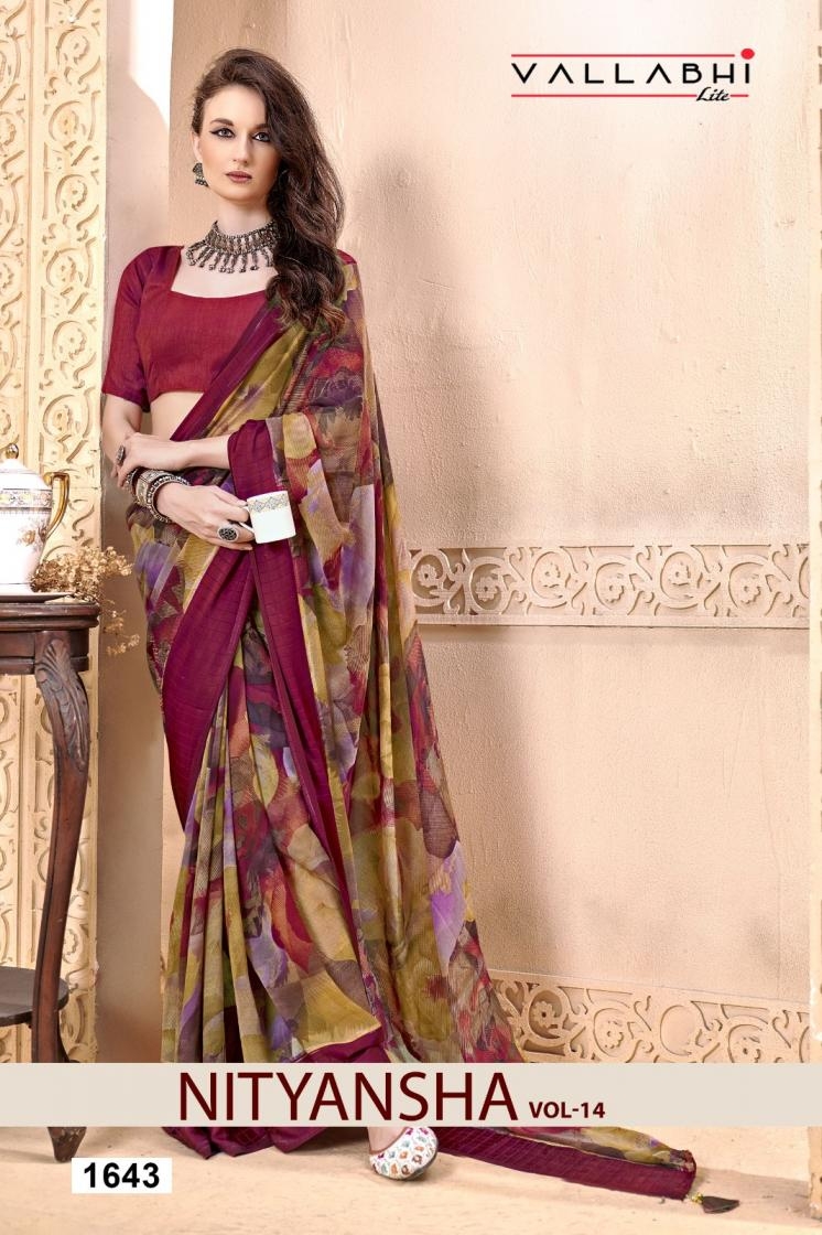 vallabhi prints nityansha vol 14 series 1643 to 1648 georgette fancy sarees in wholesale surat