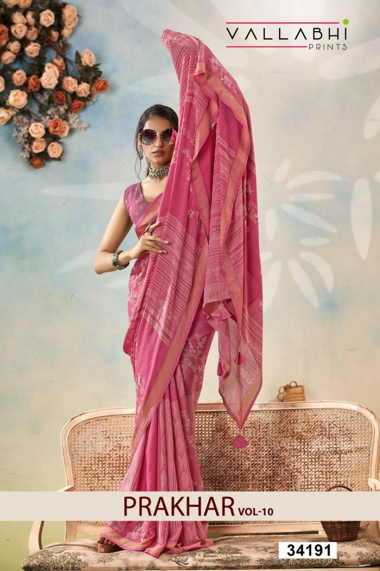 vallabhi prints prakhar vol 10 series 34191 to 34196 moss georgette casual saree in wholesale surat