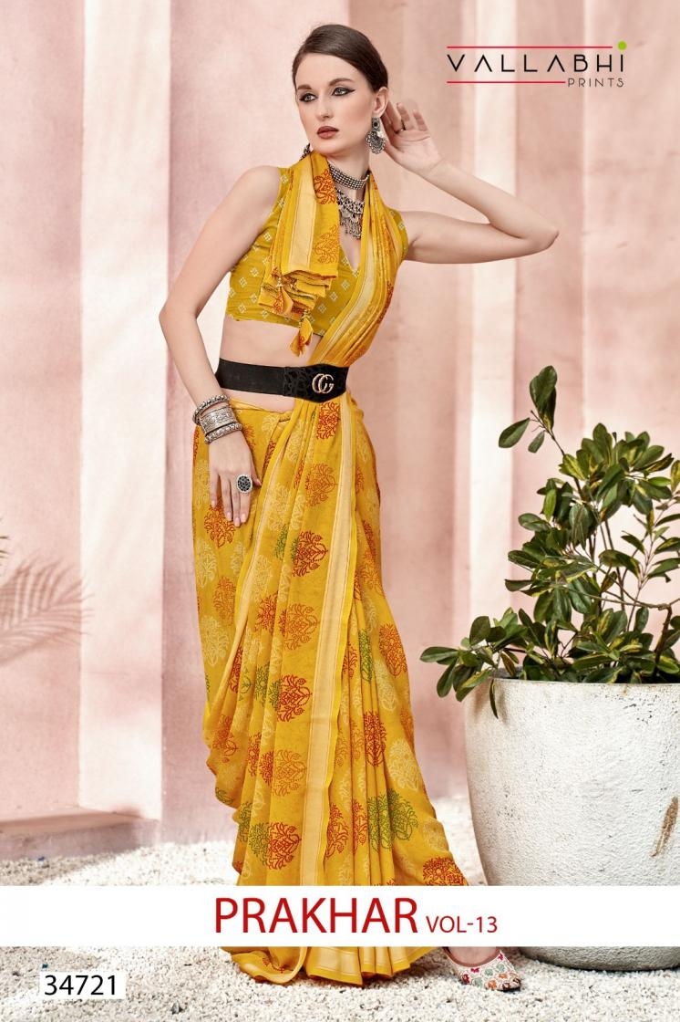 vallabhi prints prakhar vol 13 series 34721 to 34726 adorable casual sarees in wholesale surat