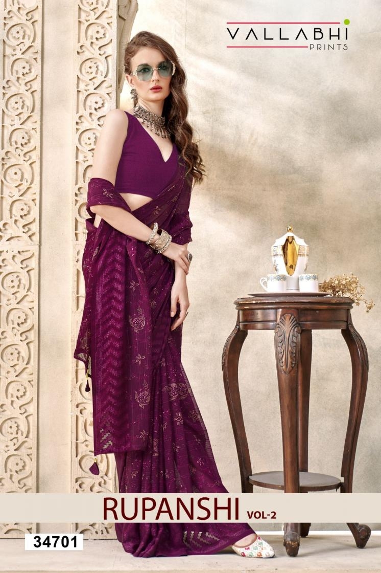 vallabhi prints rupanshi vol 2 series 34701 to 34706 moss georgette 2025 fancy sarees in wholesale surat
