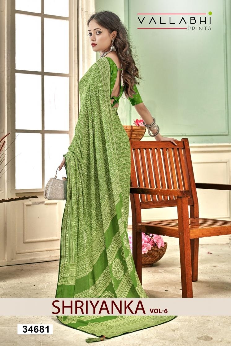 vallabhi prints shriyanka vol 6 series 34681 to 34686 fancy moss georgette saree in wholesale surat