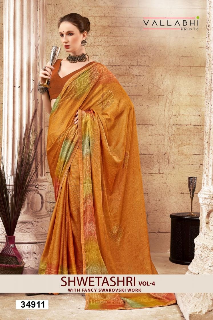 vallabhi prints shwetashri vol 4 series 34911 to 34916 brasso bandhani print saree in wholesale surat