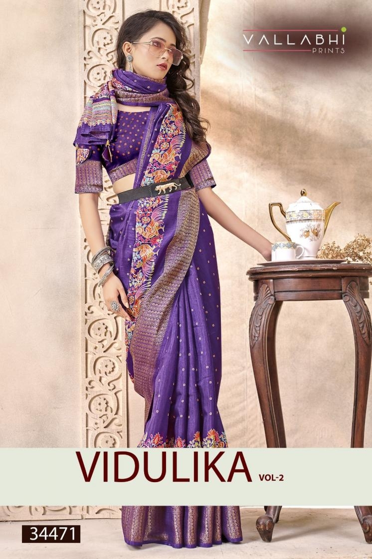 vallabhi prints vidulika vol 2 series 34471 to 34476 dola silk new design saree in wholesale surat