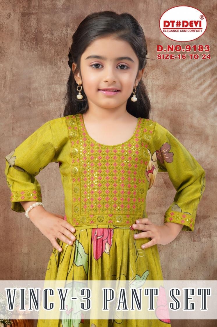 vincy vol 3 pant set by dt devi 9183 vetican print readymade combo kids suit in wholesale surat