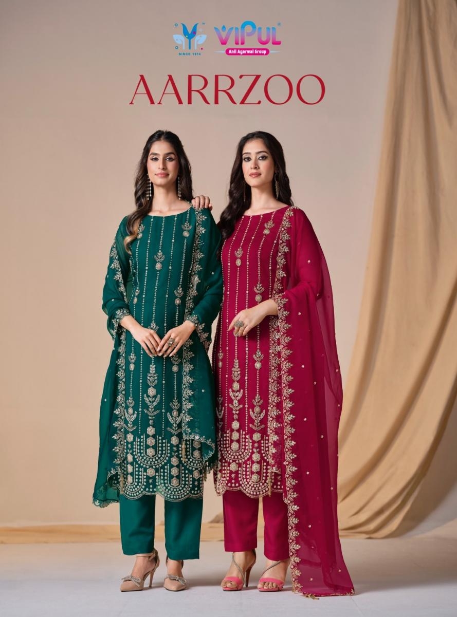 vipul fashion aarrzoo series 6541 to 6546 chiffon elegance fancy salwar kameez in wholesale surat