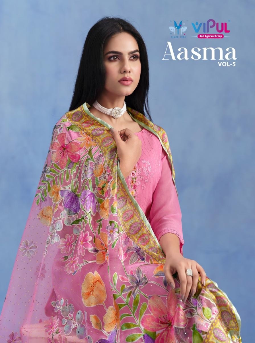 vipul fashion aashma series 6391 to 6396 unique colour organza brasso salwar kameez in wholesale surat